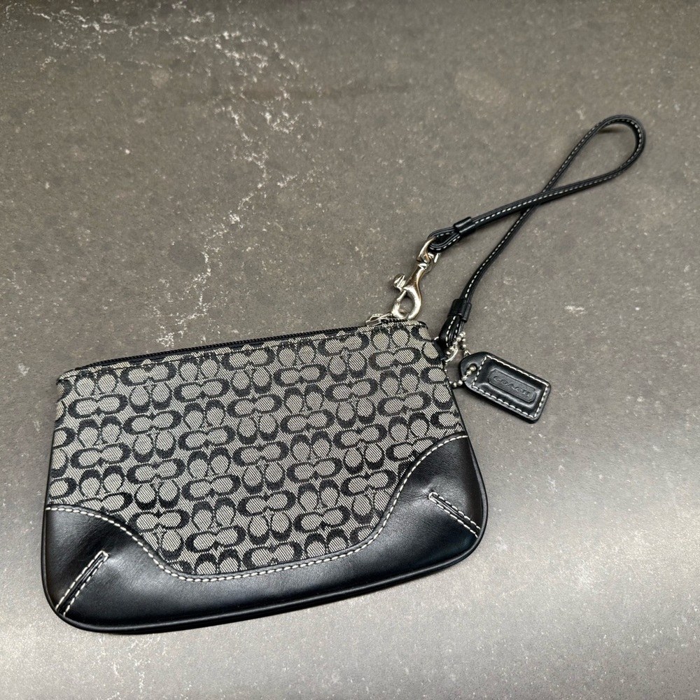 Coach Signature Black and Gray Wristlet